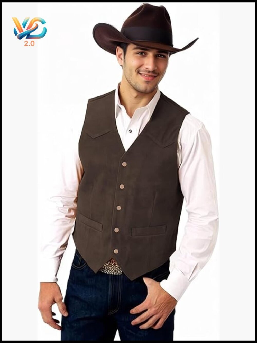Men's Suede Leather Vest Western Waistcoat Sleeveless X-Large